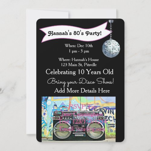 70s or 80s Party Disco Birthday Invitations
