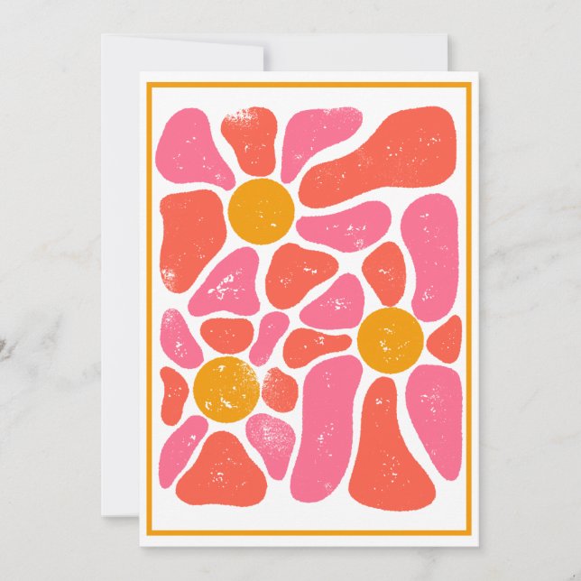 70's Orange and Pink Retro Flower Power  Invitation (Front)
