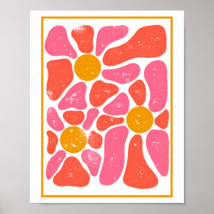 70's Orange and Pink Retro Flower Power Poster