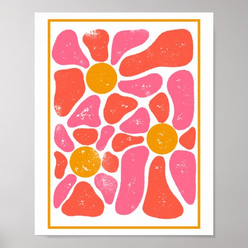 70s Orange and Pink Retro Flower Power Poster