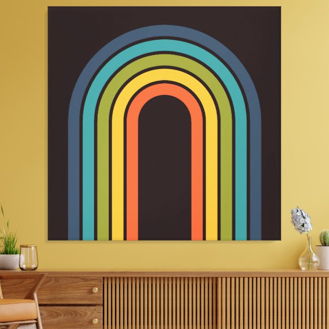 70s Orange Brown Teal Pattern Custom Canvas Print (Insitu(LivingRoom))