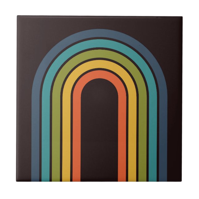 70s Orange Brown Teal Pattern Custom Kitchen Ceramic Tile (Front)