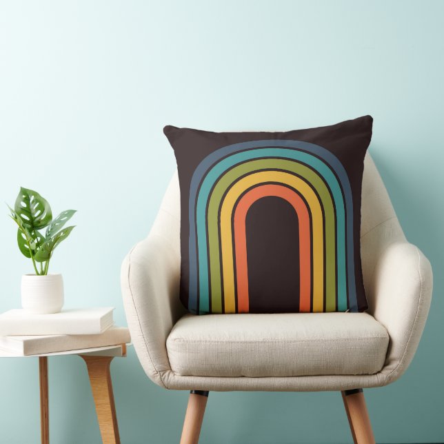 70s Orange Brown Teal Pattern Custom Kitchen Throw Pillow (Chair)