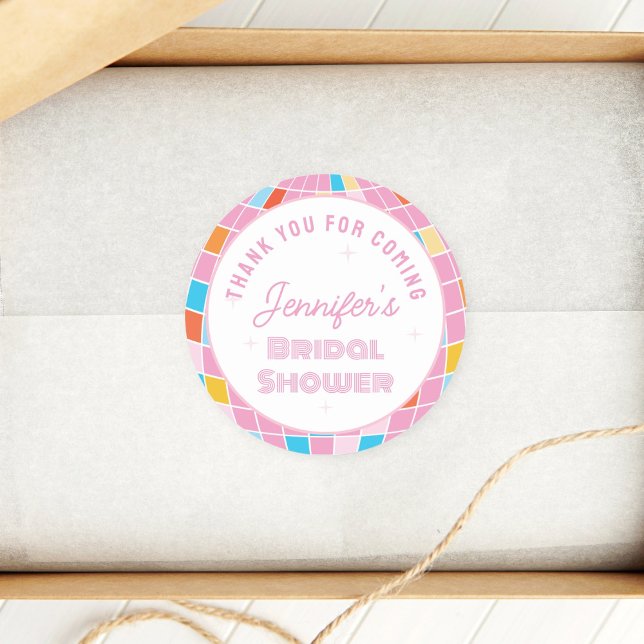 70s Pink Disco Bridal Shower Thank You For Coming Classic Round Sticker (Creator Uploaded)