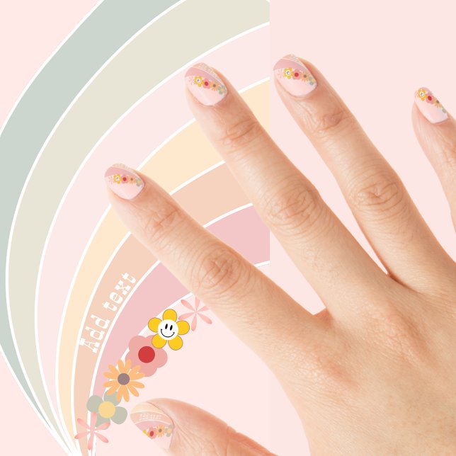 70s Pink Pastel Retro Groovy Daisies Rainbow Minx Nail Art (Creator Uploaded)