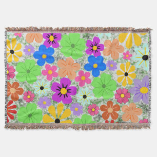 70s Playful Retro Flower Throw Blanket