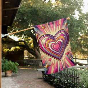 70s pop art heart/Valentines House Flag