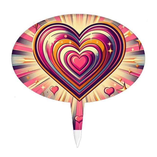 70s pop art heart/Valentine's  Mug Cake Topper (Front)