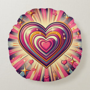 70s pop art heart/Valentines Round Pillow