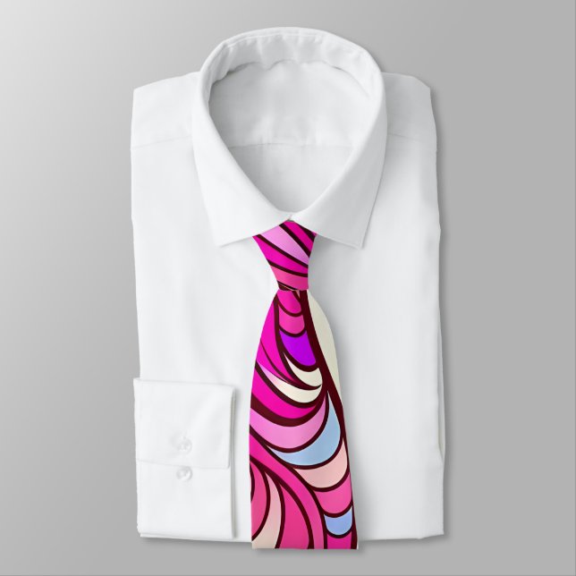 70s Pop Culture Pink Swirl Retro Neck Tie (Tied)