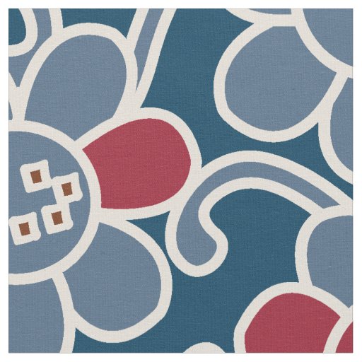 70's Popular Flower Navy And Red Fabric