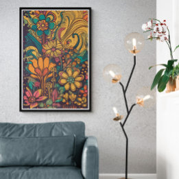 70s Psychedelic Flowers AI Art | Colorful Retro Poster