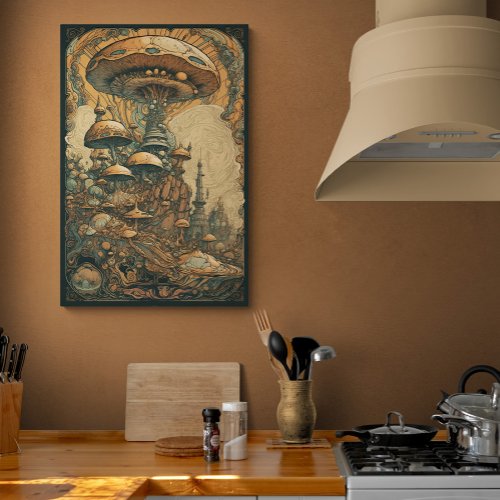 70s Psychedelic Mushroom AI Art  Retro Abstract Poster