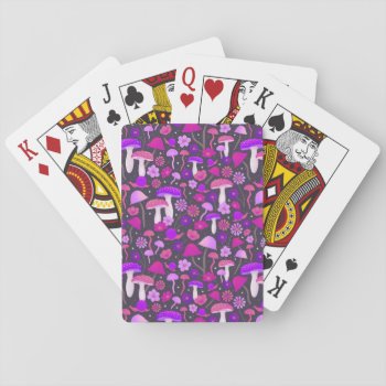 70s Psychedelic Mushrooms Purple  Pink  & Black Playing Cards by dulceevents at Zazzle
