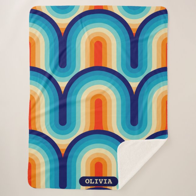 70s Rainbow Curves Sherpa Blanket (Front)