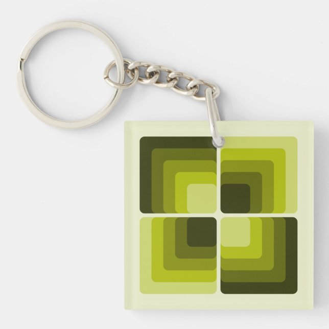 70s Rainbow Squares Monochrome Green Keychain (Front)