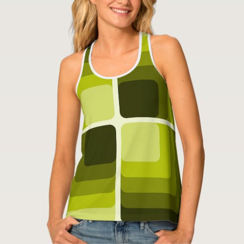 70s Rainbow Squares Monochrome Green Tank Top