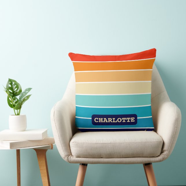 70s Rainbow Stripes Throw Pillow (Chair)