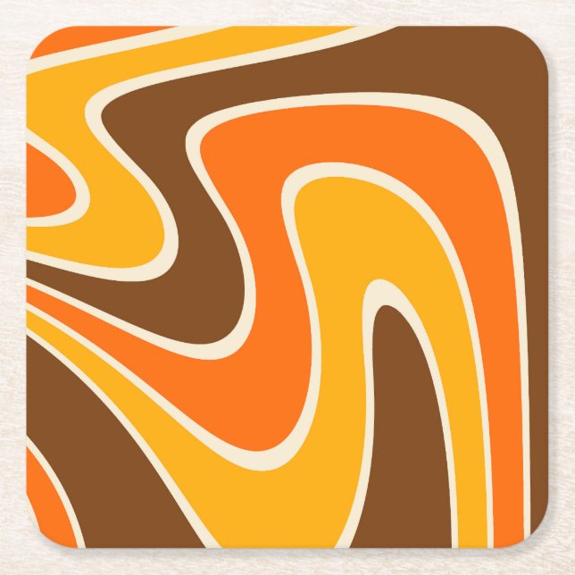 70s Retro Abstract Lava Design Square Paper Coaster (Front)