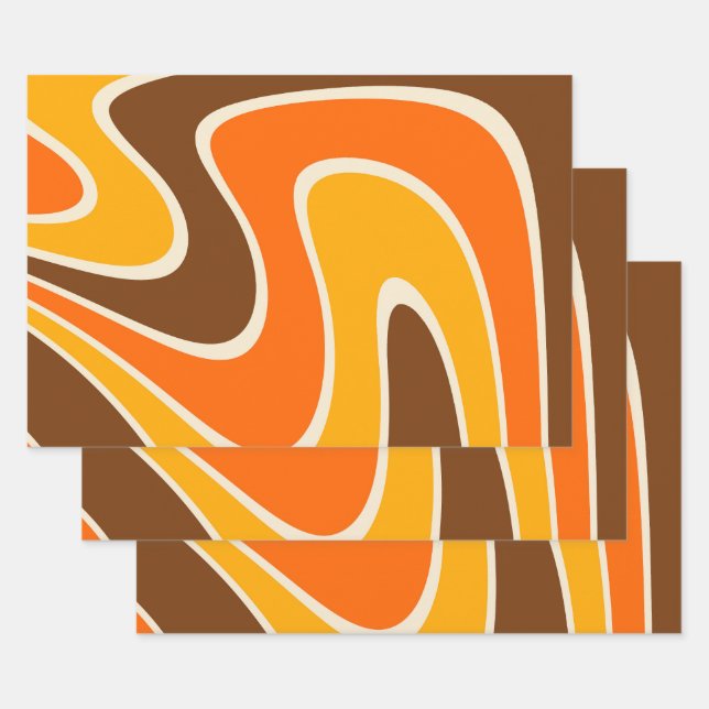 70s Retro Abstract Lava Design Wrapping Paper Sheets (Set)