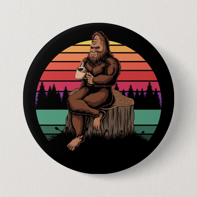 70s Retro Bigfoot & Coffee Button (Front)