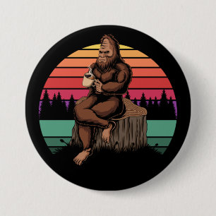 70s Retro Bigfoot & Coffee Button