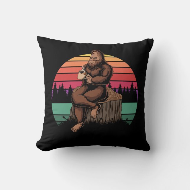 70s Retro Bigfoot & Coffee Throw Pillow (Front)