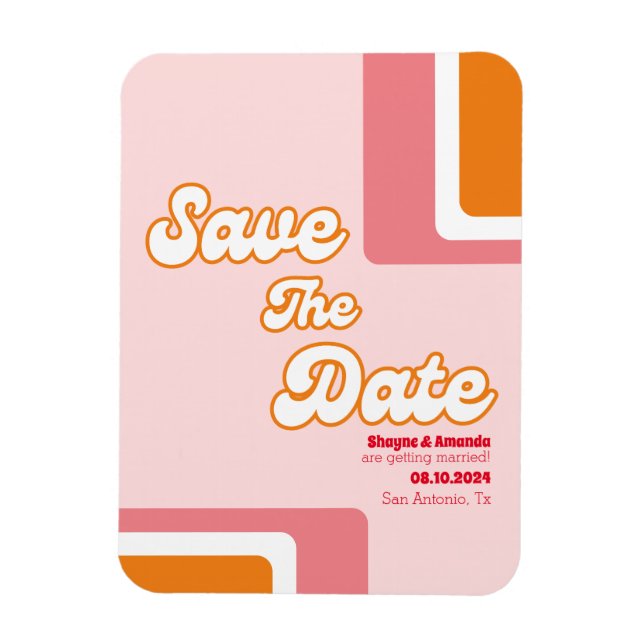 70s Retro blush pink orange groovy save the date Magnet (Vertical)