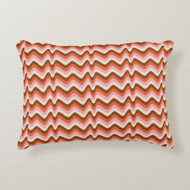 70s retro brown and pink wave pattern  accent pillow (Front)