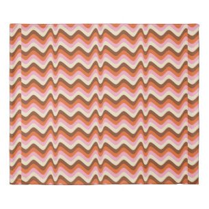 70s retro brown and pink wave pattern duvet cover