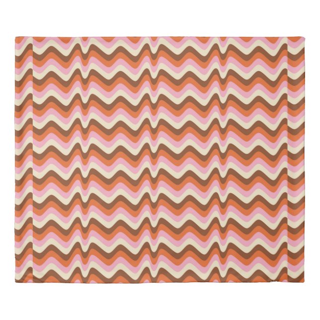 70s retro brown and pink wave pattern  duvet cover (Front)