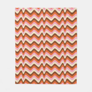 70s retro brown and pink wave pattern fleece blanket