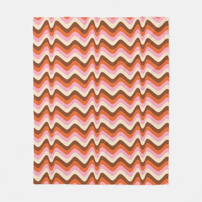 70s retro brown and pink wave pattern  fleece blanket (Front)