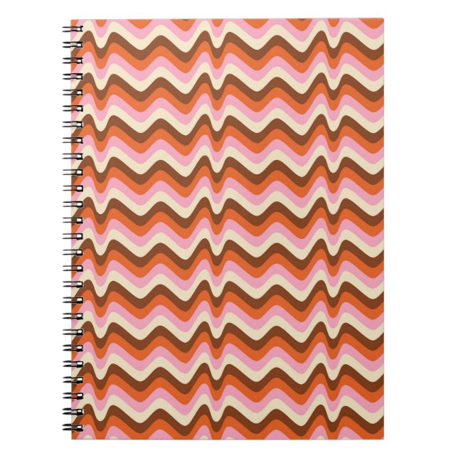 70s retro brown and pink wave pattern  notebook (Front)