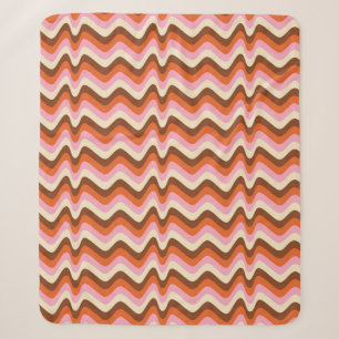 70s retro brown and pink wave pattern sherpa blanket
