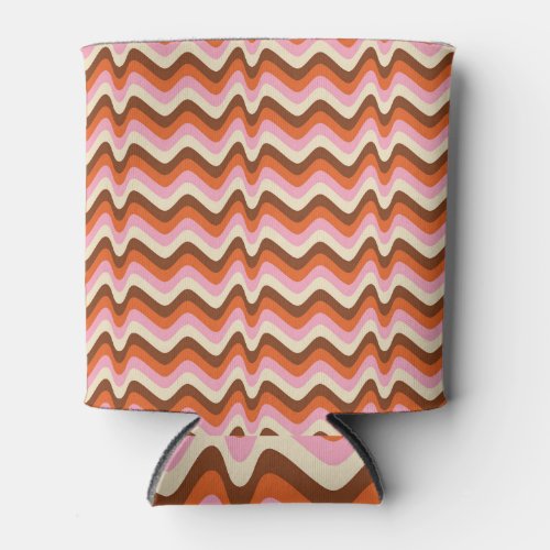70s Retro Brown Pink Waves Can Cooler