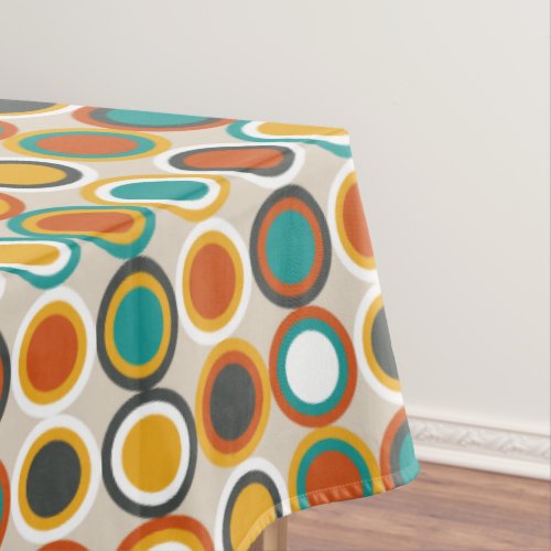 70s Retro Circles Pattern Orange Brown Teal Tablecloth