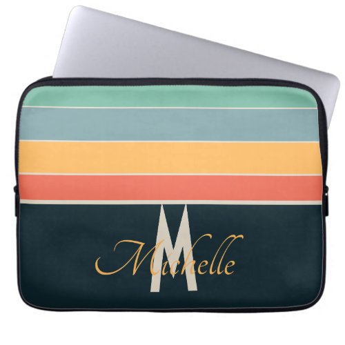 70s retro colorful Stripe initial names  monogram Laptop Sleeve