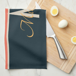 70s retro colorful Stripe names & monogram initial Kitchen Towel