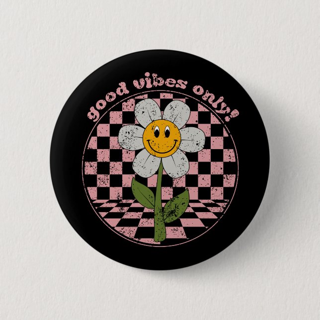 70's Retro Daisy | Good Vibes Only Button (Front)