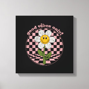 70's Retro Daisy   Good Vibes Only Canvas Print
