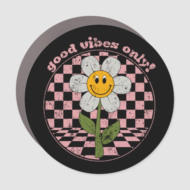 70's Retro Daisy | Good Vibes Only Car Magnet (Front)