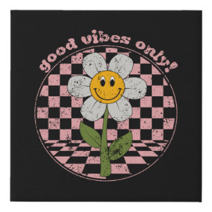 70's Retro Daisy   Good Vibes Only Faux Canvas Print