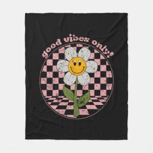 70's Retro Daisy Good Vibes Only Fleece Blanket