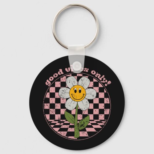 70s Retro Daisy  Good Vibes Only Keychain