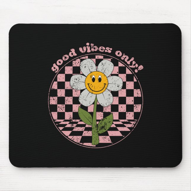 70's Retro Daisy | Good Vibes Only Mouse Pad (Front)