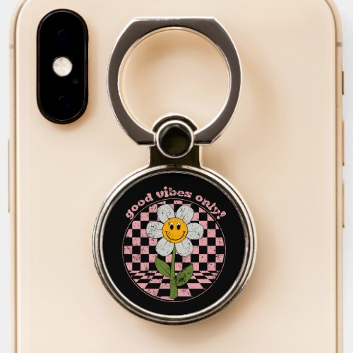 70s Retro Daisy  Good Vibes Only Phone Ring Stand