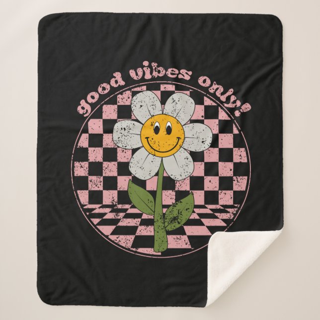 70's Retro Daisy | Good Vibes Only Sherpa Blanket (Front)