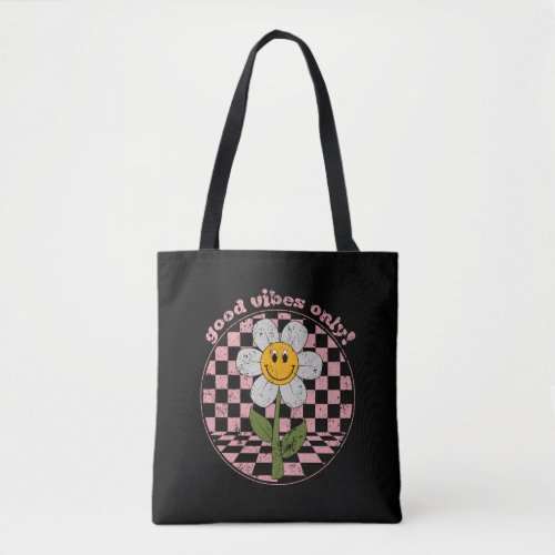 70s Retro Daisy  Good Vibes Only Tote Bag