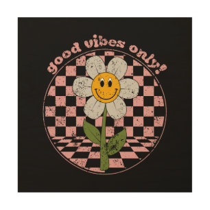 70's Retro Daisy   Good Vibes Only Wood Wall Art